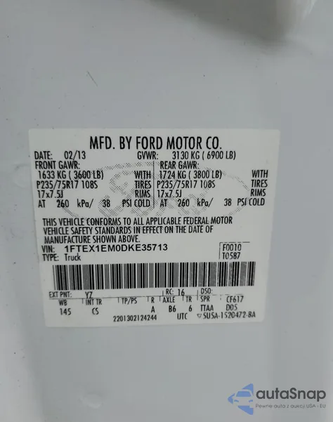 2013 Ford F150 Super Cab из США, поврежденный, VIN 1FTEX1EM0DKE35713